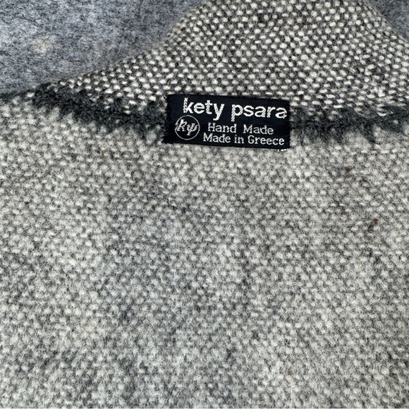 Kety Psara Gray Wool Knit Coat Reversible Handmade Greece Artisan Jacket Boho S - Picture 14 of 15